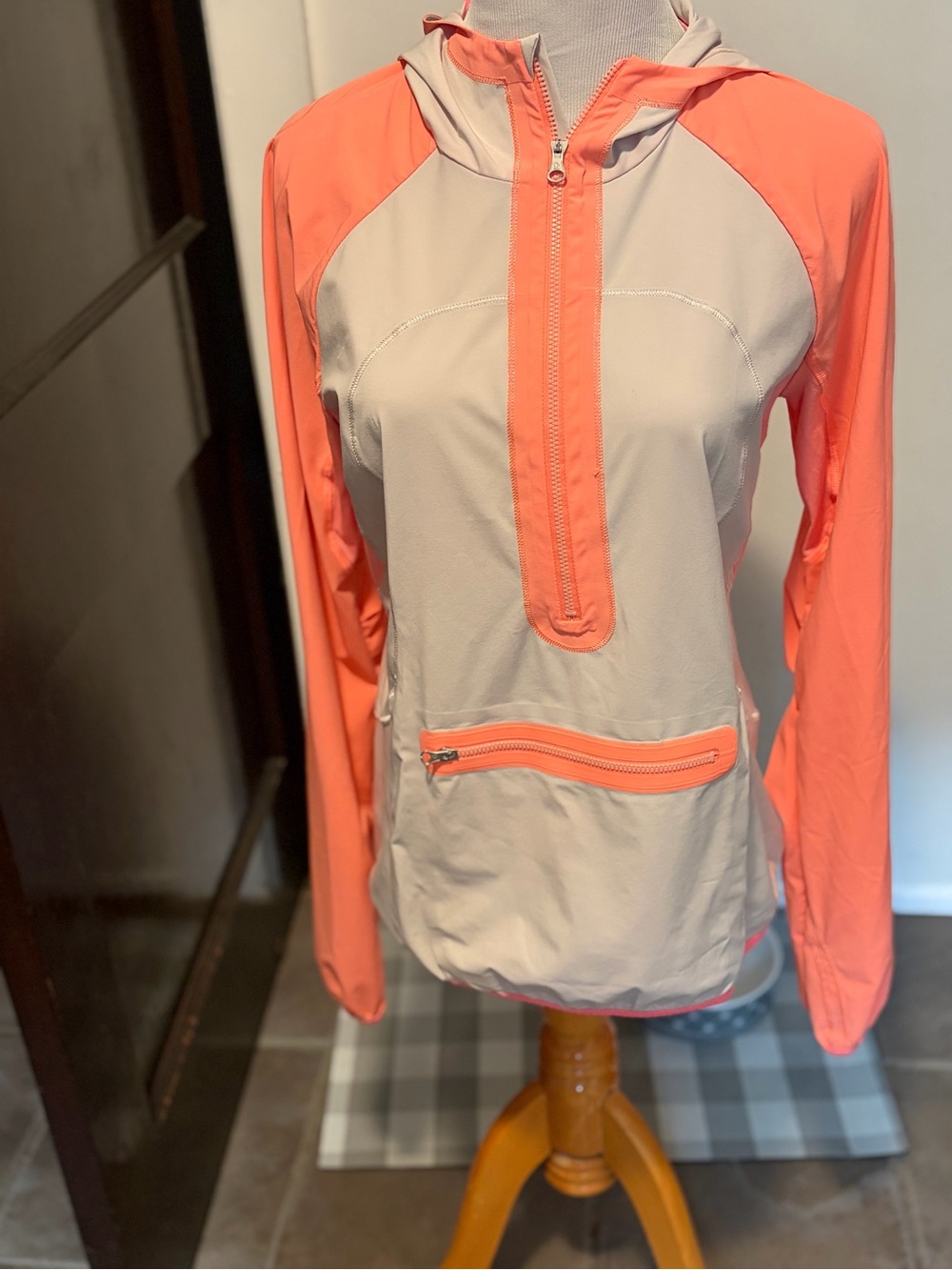 lululemon athletica Coral Pink & Light Beige Hooded Pullover Jacket